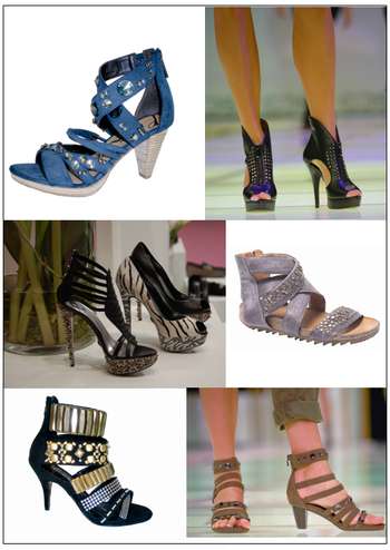 Schuhe mit Nieten, Strass und Ösen besetzt